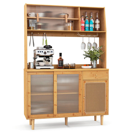 Dreamade Pantry Cabinet 69" Bamboo Hutch Cabinet with Storage