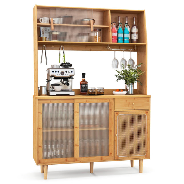 Dreamade Pantry Cabinet 69" Bamboo Hutch Cabinet with Storage