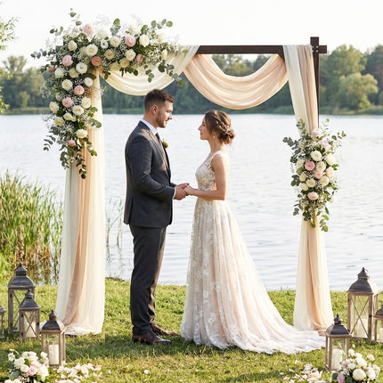 Dreamade 87" Wood Wedding Arbor Backdrop Stand with Ground Stakes