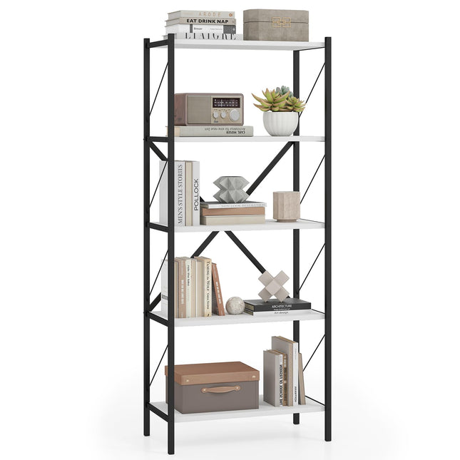 Dreamade 5-Tier Tall Industrial Bookcase with Heavy-Duty Metal Frame (1/2)