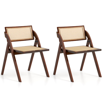 Dreamade Folding Dining Chairs Set, Wooden Folding Chair with Rattan Backrest & Seat