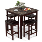 5-Piece Bar Table Set Counter-Height Dining Table and 4 Bar Stools-Brown & White
