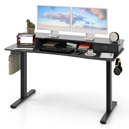 Dreamade Electric Standing Desk with 2 Drawers, 48" /55"x 24" Height Adjustable Electric Stand Up Desk with Storage Shelf