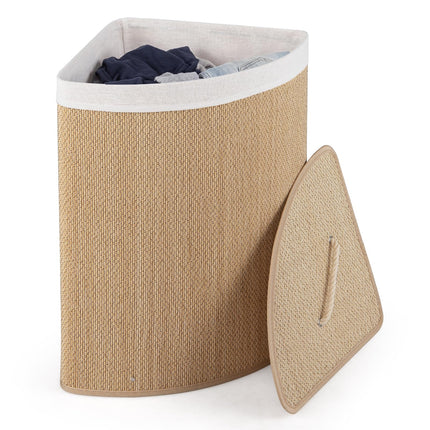 Dreamade 15 Gal Bamboo Corner Laundry Hamper with Lid
