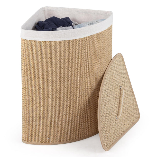 Dreamade 15 Gal Bamboo Corner Laundry Hamper with Lid