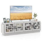 Dreamade Farmhouse TV Stand for TVs up to 75”, 4-Door Glass Entertainment Center with 2 Cabinets
