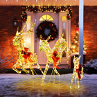 Dreamade Christmas Lighted Reindeer, Set of 3 Reindeer Decorations with LED Lights and Red Bows