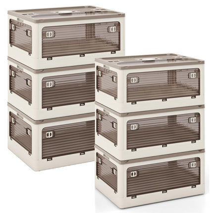 Dreamade Storage Bins with Lids and Hidden Wheels, 3/6 Pack Stackable Collapsible Storage Boxes with 5 Opening Doors