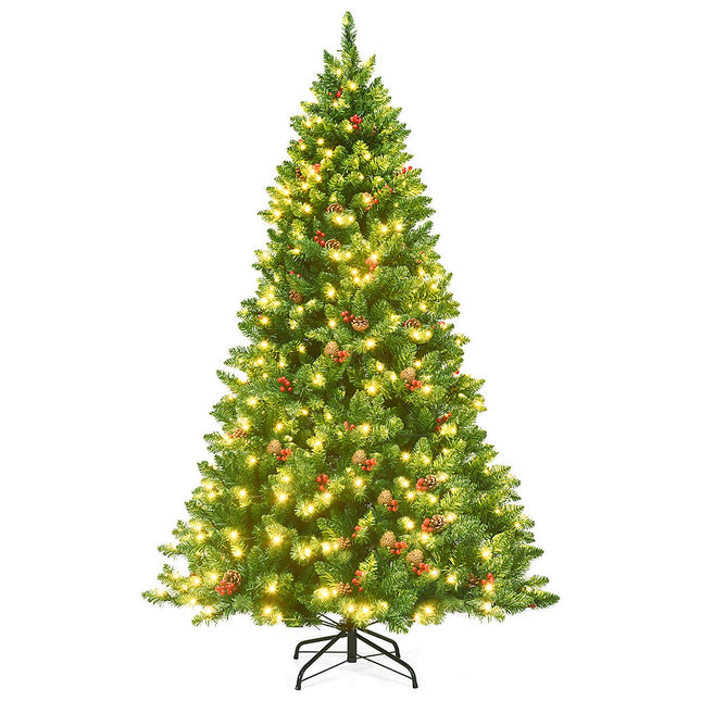 Dreamade 6.5FT Pre-Lit Christmas Tree with 1100 Branch Tips Pine Cones and Red Berries