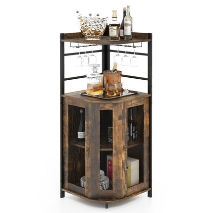 Dreamade Corner Bar Cabinet with Glass Holder