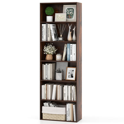 Dreamade 6-Tier Bookcase, 70" Tall Wooden Bookshelf, Freestanding Storage Organizer w/Open Shelves