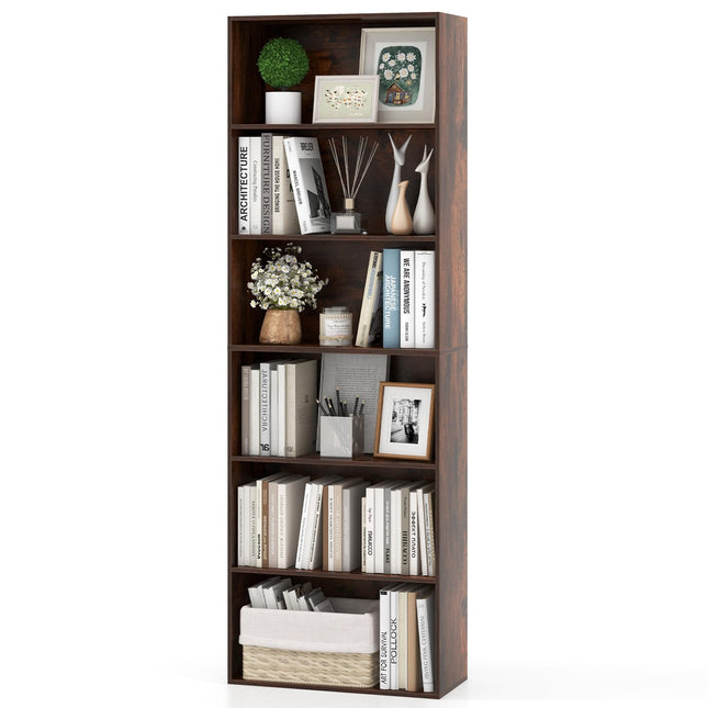 Dreamade 6-Tier Bookcase, 70" Tall Wooden Bookshelf, Freestanding Storage Organizer w/Open Shelves