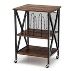 Dreamade Record Player Stand, Vinyl Record Storage Table w/ 3 M-shaped Dividers & 4 Rolling Wheels, Rustic Brown