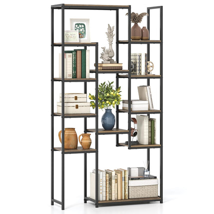 Dreamade 71" Geometric Bookshelf | Vintage Tall Bookcase w/ 12 Open Shelves
