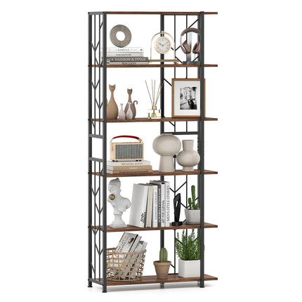 Dreamade 6-Tier Bookshelf Modern Geometric Bookcase with Heavy-Duty Metal Frame