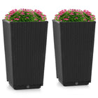 Dreamade Outdoor Wicker Flower Pot Set of 2, 22.5” Tall Planters with Drainage Hole, Self-Watering Tray