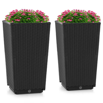 Dreamade Outdoor Wicker Flower Pot Set of 2, 22.5” Tall Planters with Drainage Hole, Self-Watering Tray