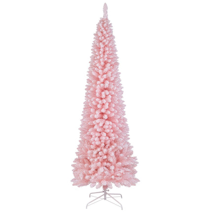 Dreamade 8ft Pink Slim Pencil Christmas Tree, Artificial Unlit Skinny Xmas Full Tree with 1000 Branch Tips