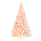 Dreamade 7.5ft Pink Pre-Lit Christmas Tree, Hinged Artificial Snow Flocked Xmas Tree with 1100 PVC Branch Tips, 450 LED Lights - DreamadeUS