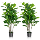 Dreamade Fake Fiddle Leaf Fig Tree, 2-Pack 51'' Tall Artificial Tree Greenery Plants in Pots W/100 Leaves - DreamadeUS