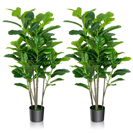 Dreamade Fake Fiddle Leaf Fig Tree, 2-Pack 51'' Tall Artificial Tree Greenery Plants in Pots W/100 Leaves - DreamadeUS