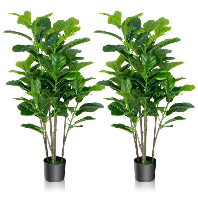 Dreamade Fake Fiddle Leaf Fig Tree, 2-Pack 51'' Tall Artificial Tree Greenery Plants in Pots W/100 Leaves - DreamadeUS