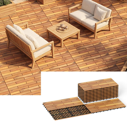 Dreamade 24" x 12" Acacia Wood Deck Tiles with Drainage Base
