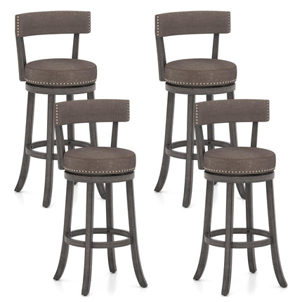 Dreamade 31" Bar Stools Set, Swivel Bar Height Bar Chairs with Footrest, Rubber Wood Frame