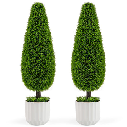 Dreamade 3ft Artificial Cedar Teardrop Shaped Topiary Tree, 2 Pack Faux Potted Plants with Plastic Nursery Pot
