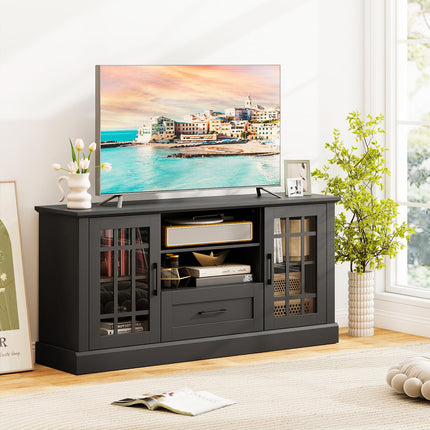 Dreamade Farmhouse TV Stand for 65/70 Inch TV with Storage Cabinets & Glass Door