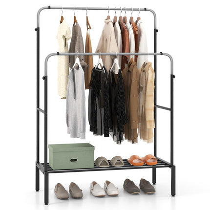 Dreamade Double Rods Garment Rack, 2 Heights Adjustable Clothing Rack, Heavy Duty Metal Frame Hanging Clothes Rack