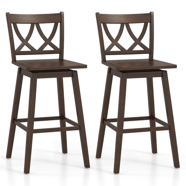 Dreamade 29" Bar Stools Set of 2/4, Swivel Wooden Bar Chairs with Rubber Wood Frame, for Kitchen Island, Restaurant & Pub, Dark Grey
