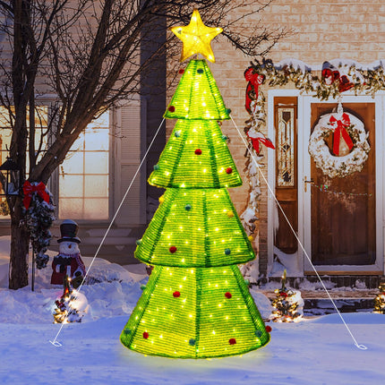 Dreamade 6.2 FT Collapsible Christmas Tree with 200 Built-in LED Lights, Pre-Lit Christmas Tree w/Top Star Decoration & Furry Balls