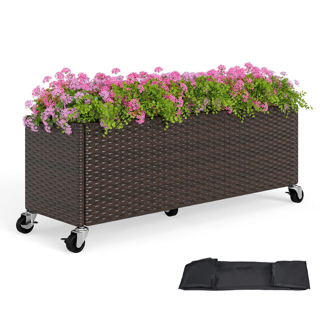 Dreamade 38”x12”x14" Wicker Raised Garden Bed with Wheels