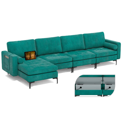 Dreamade Sectional Sofa Couch, Convertible Sleeper with 2 or 1 USB Ports Socket