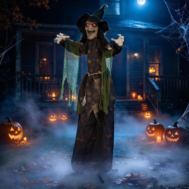 DREAMADE Animatronic Halloween Witch w/Glowing Red Eyes & Spooky Sounds