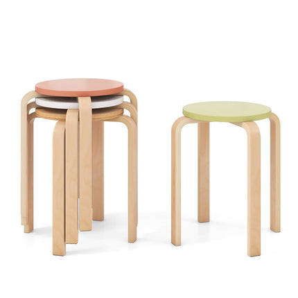 Dreamade Bentwood Stackable Stools Set of 4, 18" Round Stacking Backless Nesting Stools