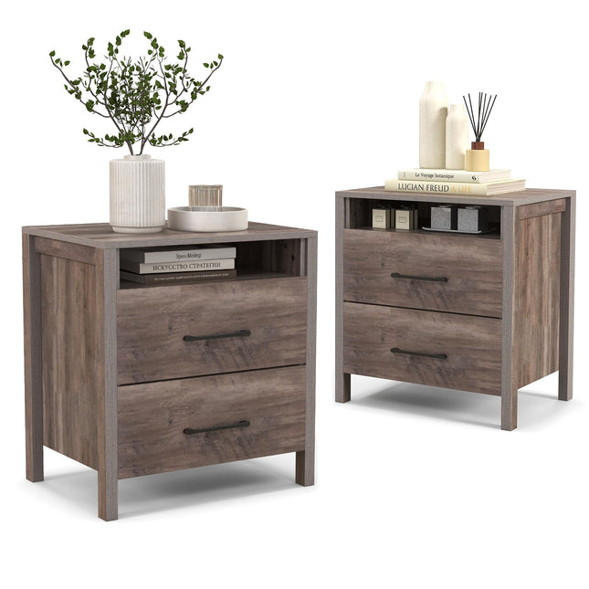 Dreamade Farmhouse Nightstand, Rustic Wood Bedside Table
