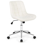 Dreamade Armless Office Chair, Modern Faux Fur White Vanity Chair with Wheels & Adjustable Height