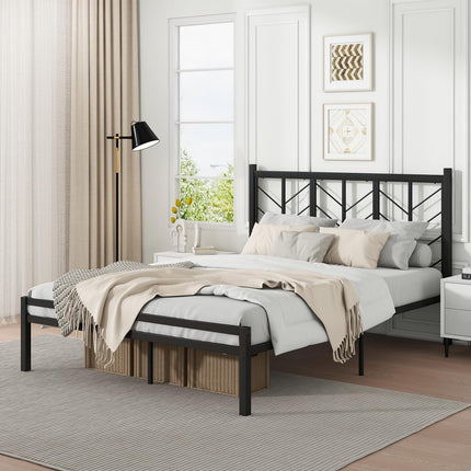 Dreamade Queen/Full/Twin Size Bed Frames with Vintage Headboard, Metal Mattress Foundation for Storage