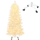 Dreamade 7ft Pre-Lit White Christmas Tree with Wheels & 900 Warm White LED Lights