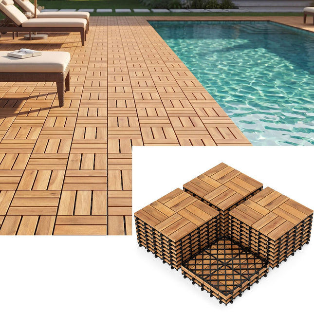 Dreamade 12" x 12" Interlocking Acacia Wood Deck Tiles
