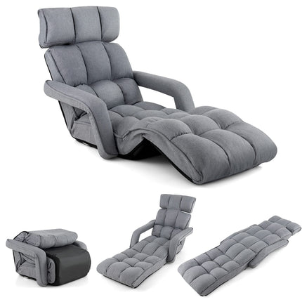 Dreamade Foldable Lazy Sofa Bed, 6-Position Adjustable Floor Chair Chaise Lounge with Armrest and Footrest (Gray)
