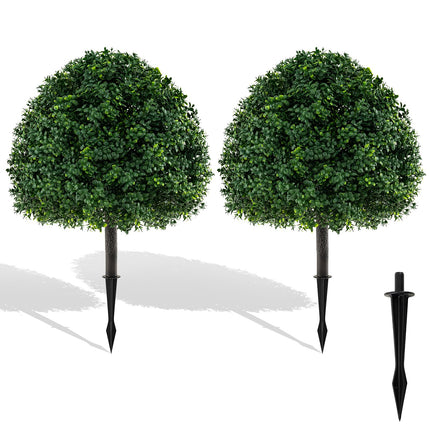 Dreamade 28 Inches Artificial Boxwood Topiary Ball Tree Set Sun-Protective Fake Shrub Plants