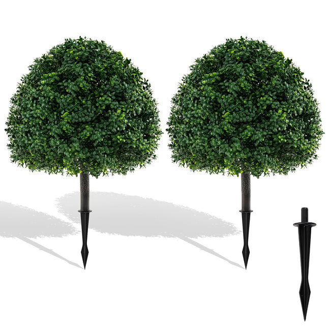 Dreamade 28 Inches Artificial Boxwood Topiary Ball Tree Set Sun-Protective Fake Shrub Plants