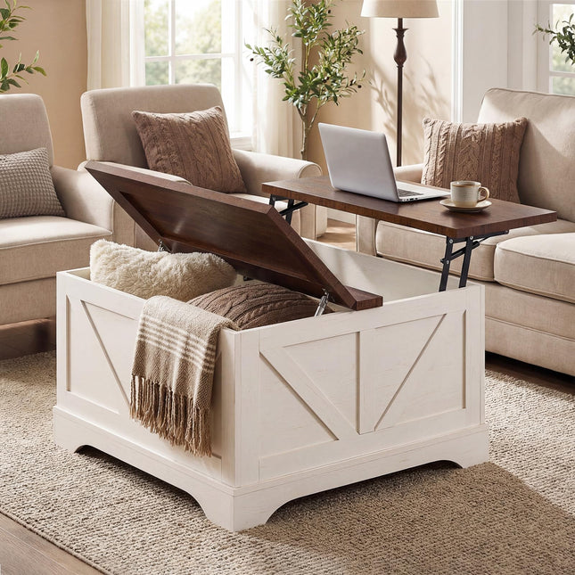 Dreamade 31.5" Square Farmhouse Lift Top Coffee Table with Storage