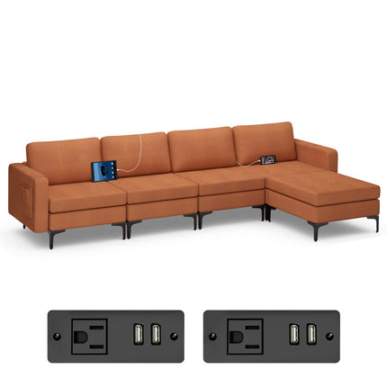 Dreamade 4 Seat Convertible Sofa Couch, 123" L Sectional Sleeper with 2 or 1 USB Ports Socket
