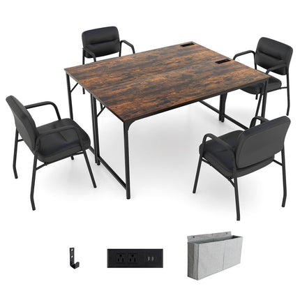 Dreamade 30 FT Conference Table with Charging Station, 60" x 24" Rectangular Large Meeting Room Desk with Storage Bag & Hook
