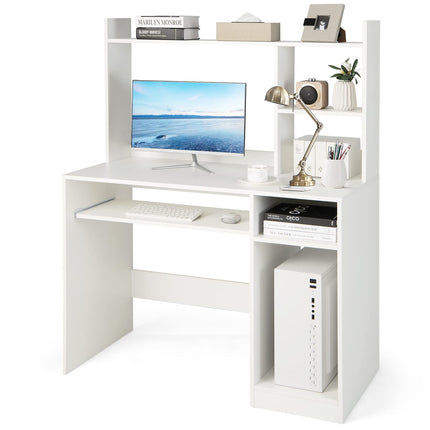 Dreamade White Computer Desk with Hutch and Bookshelf