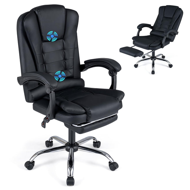 Dreamade Massage Office Chair, Comfy Desk Chair with Foot Rest, Black | Executive Chair with Adjustable Reclining Backrest